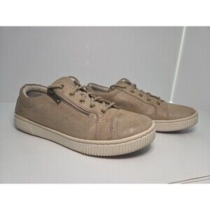Born Paloma Shoes Women's 7M Taupe Leather Comfort Lace Up Zip Low Sneakers